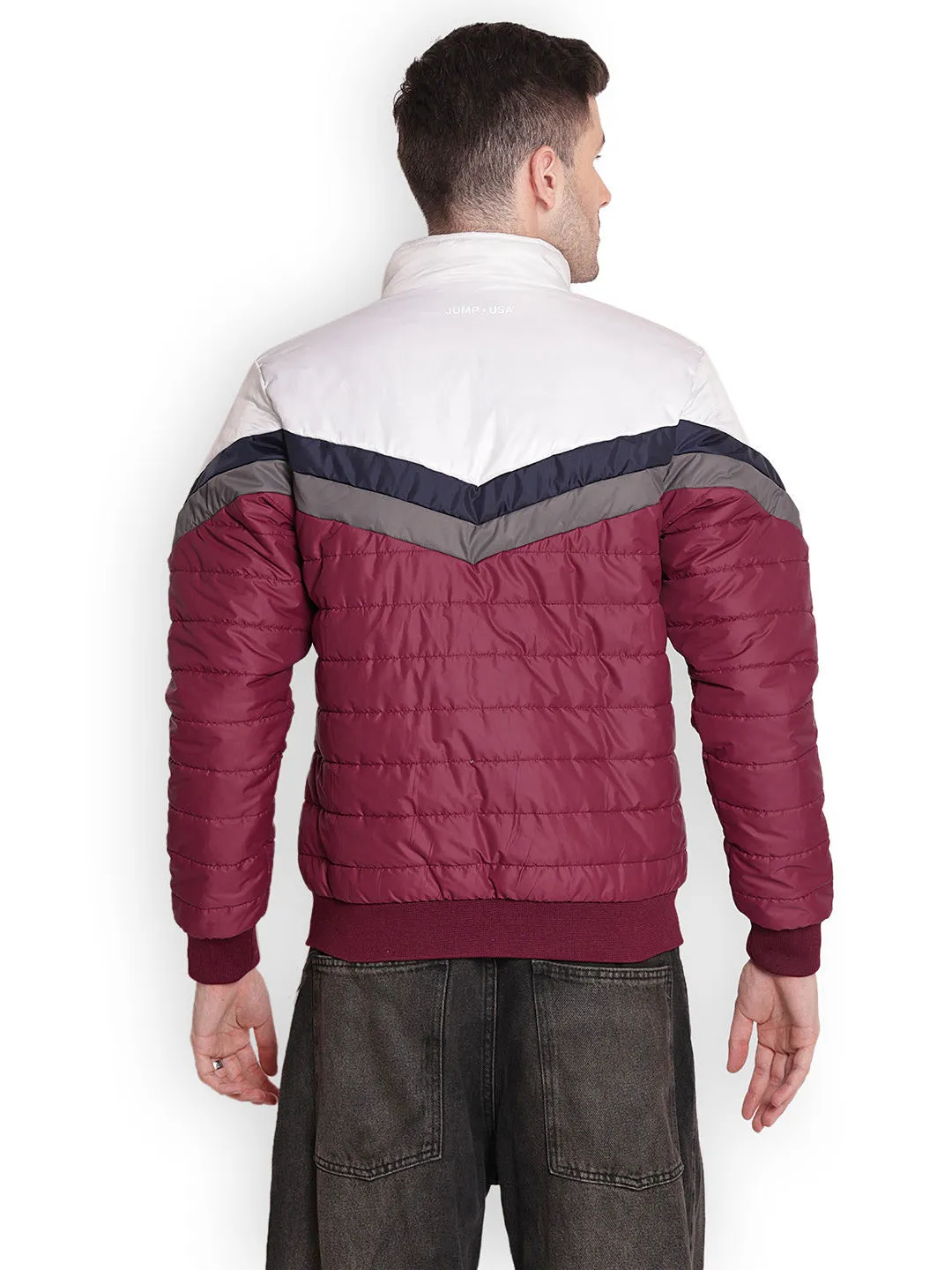 JUMP USA Men Maroon/White Water Resistant Bomber