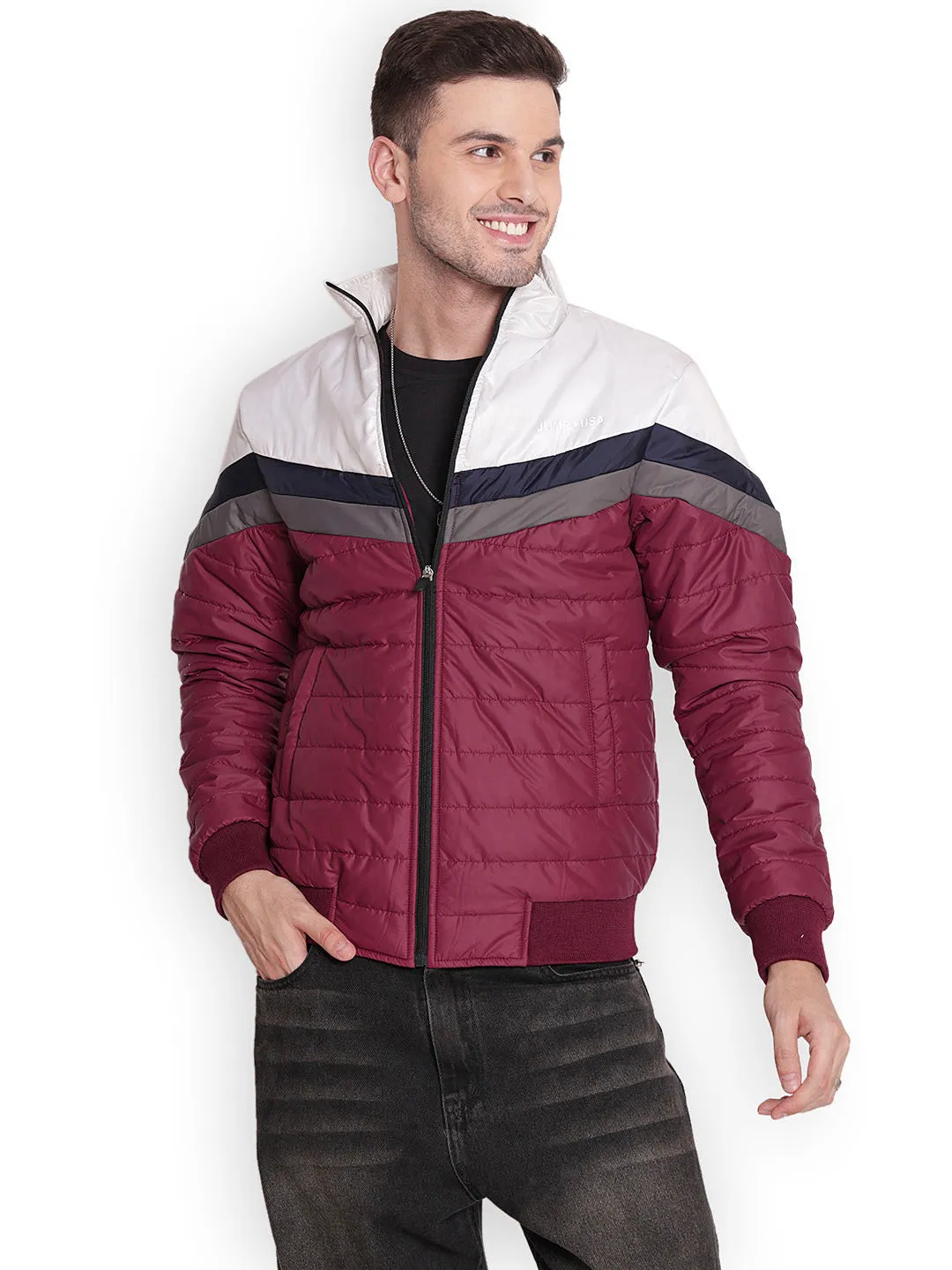 JUMP USA Men Maroon/White Water Resistant Bomber