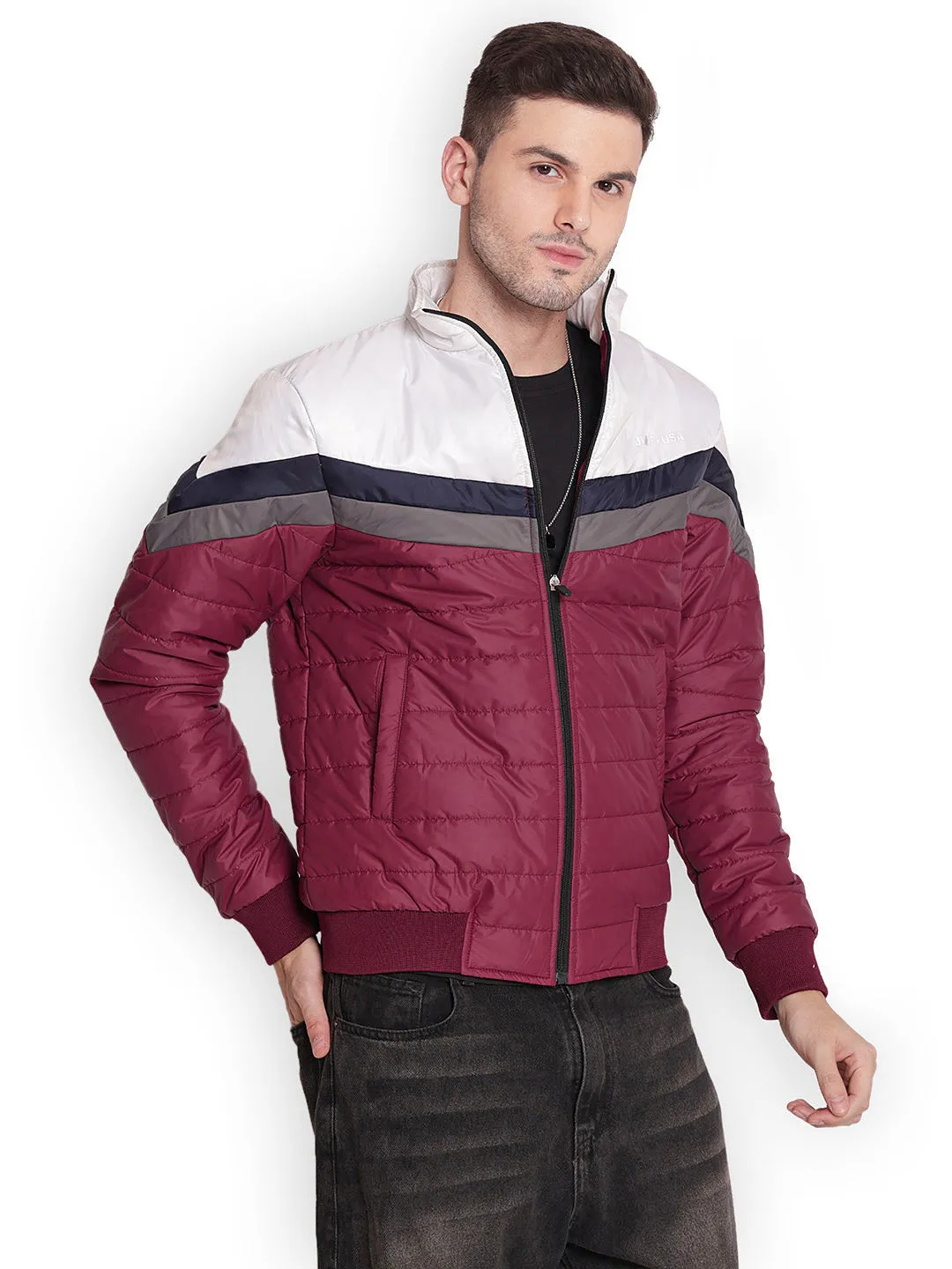 JUMP USA Men Maroon/White Water Resistant Bomber