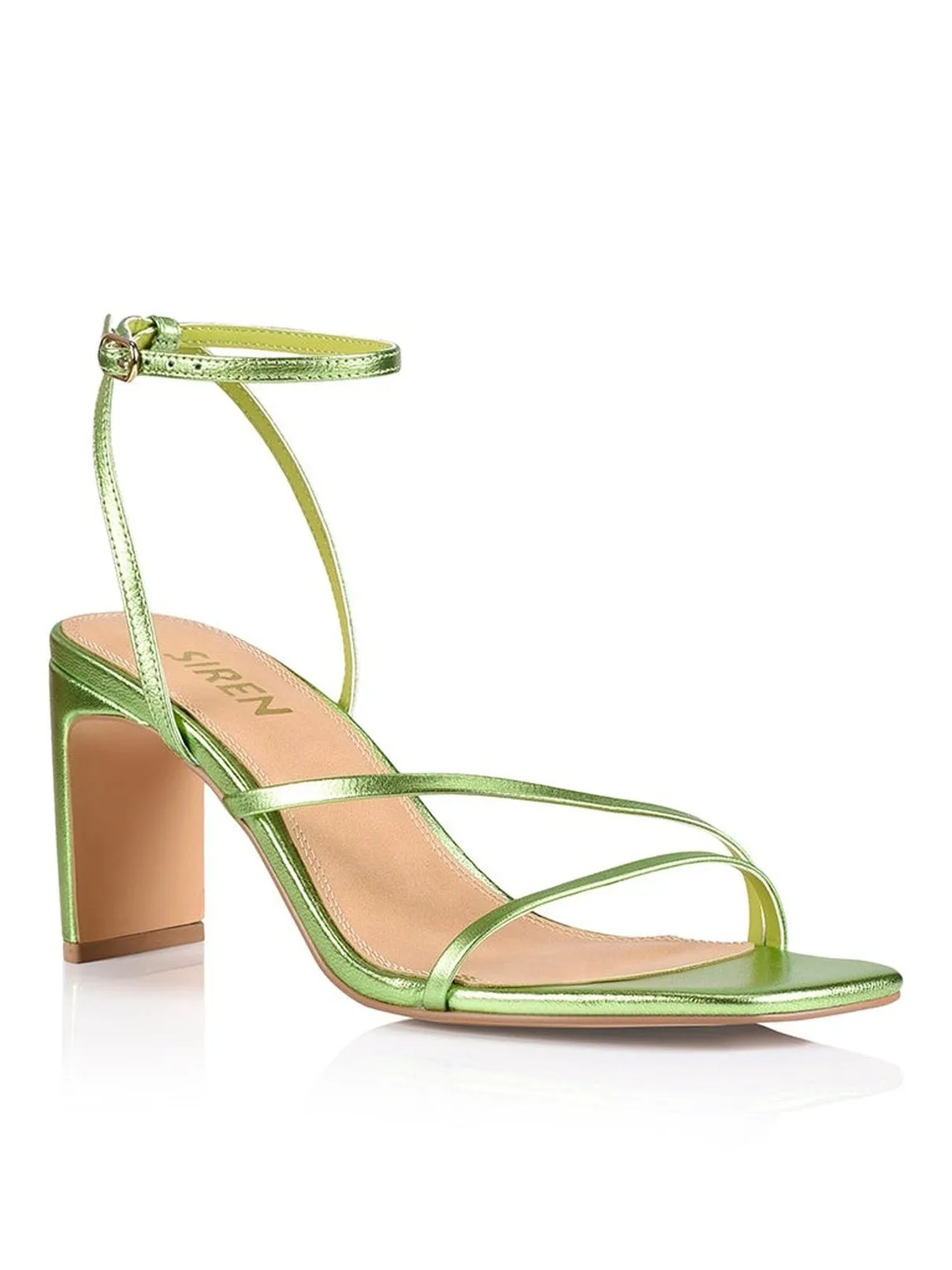 Kandice Block Heel Sandals - Lime Green Metallic Leather