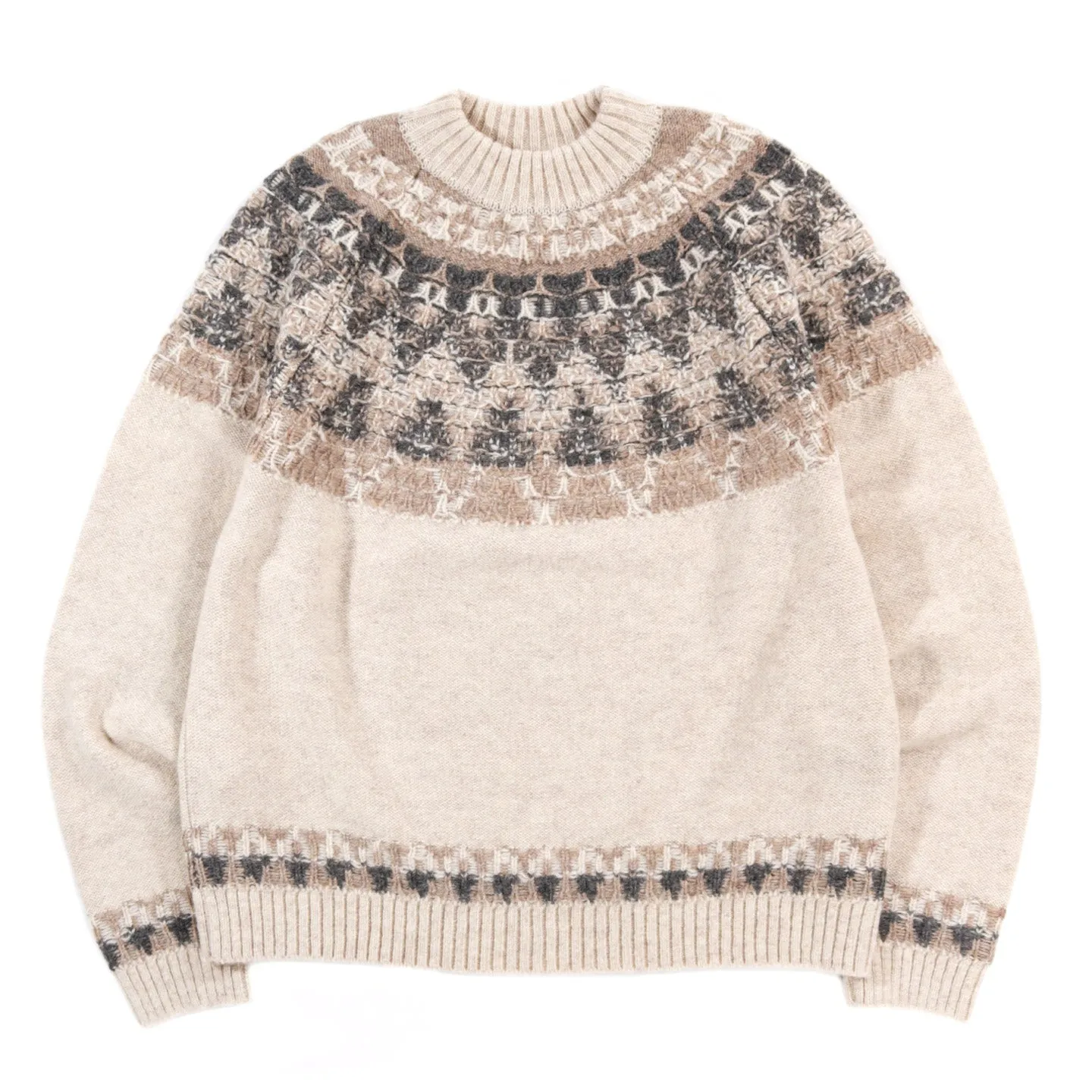 KAPITAL 5G WOOL NORDIC SMILIE PATCH RAGLAN SWEATER ECRU