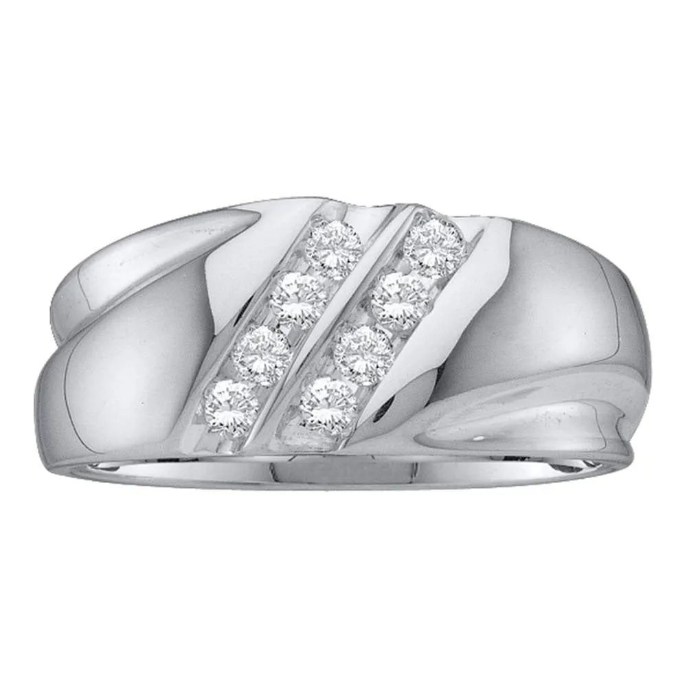 Keene Jewelers 10kt White Gold Mens Round Diamond Wedding Double Row Band Ring 1/4 Cttw