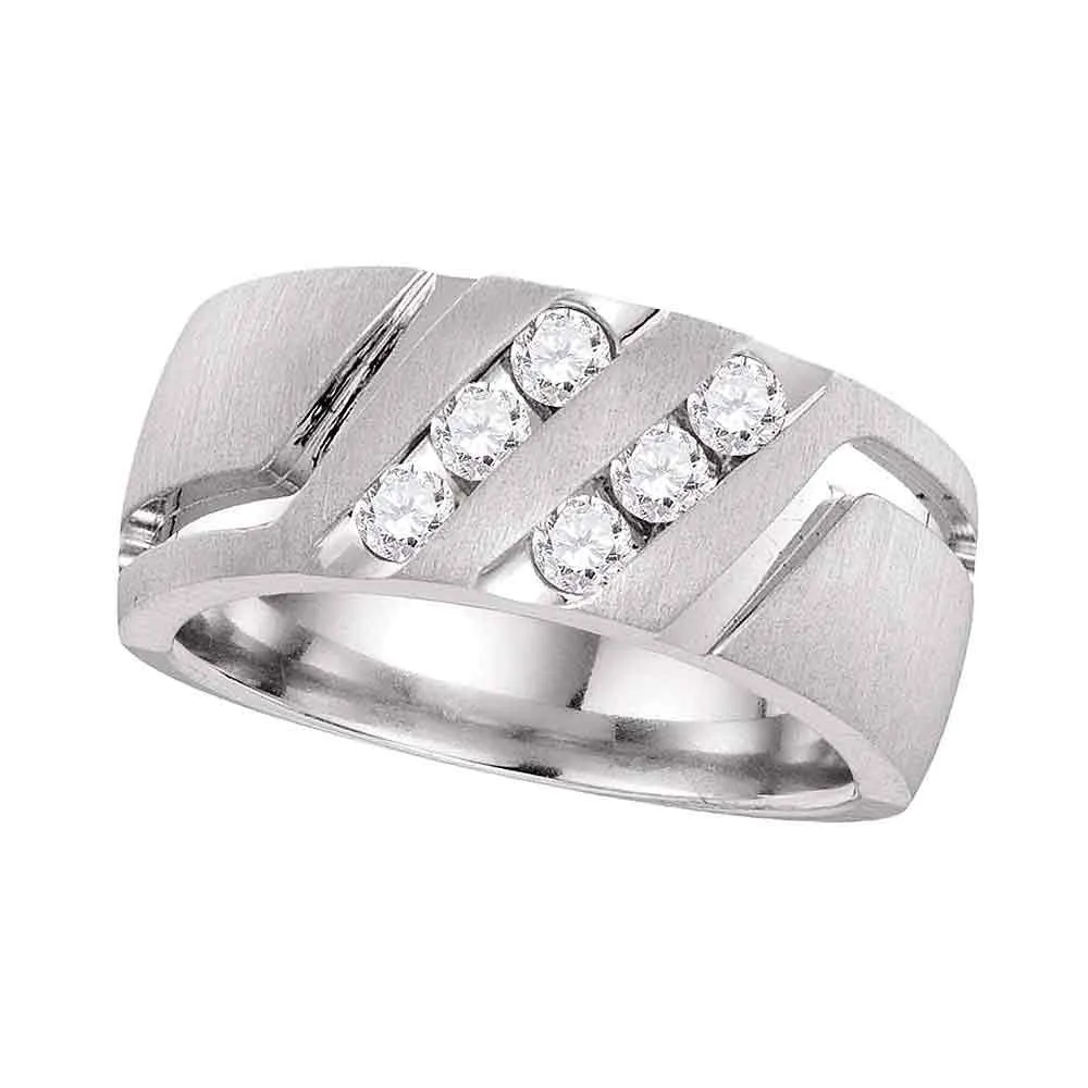 Keene Jewelers 14kt White Gold Mens Round Diamond Wedding Double Row Band Ring 1/2 Cttw