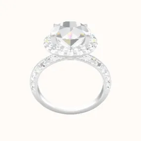 Knife Edge Double Row Pave Engagement Ring With Halo Head