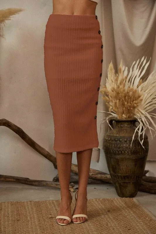 Lessie Ribbed Sweater Top and Midi Skirt Set