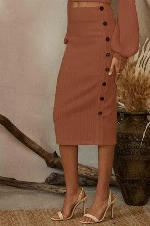 Lessie Ribbed Sweater Top and Midi Skirt Set