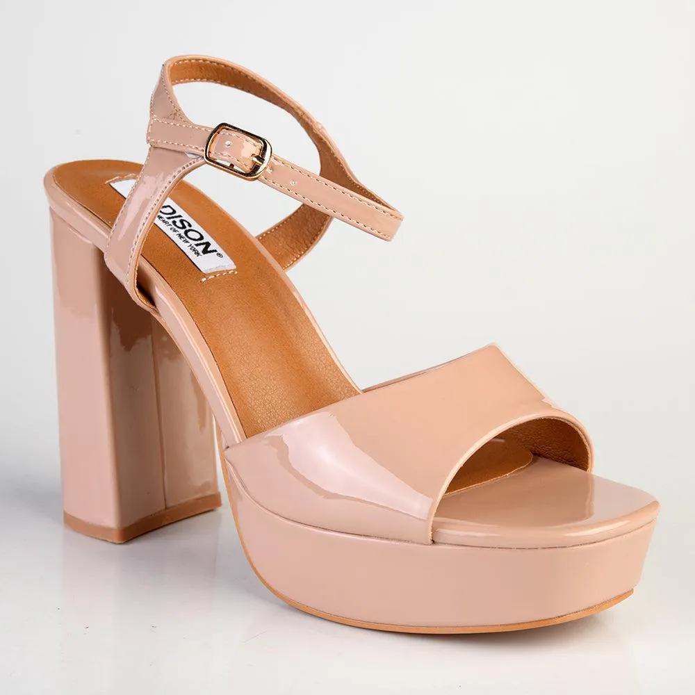 Madison Aubrey Block Heel Sandal - Nude