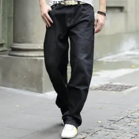 Men's Denim Casual Solid Mid-Waist Loose Cowboy Straight Pants