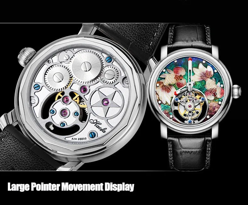 Men's Enamel Craft Unique Auspicious Dial Tourbillon Manual Winding Watch