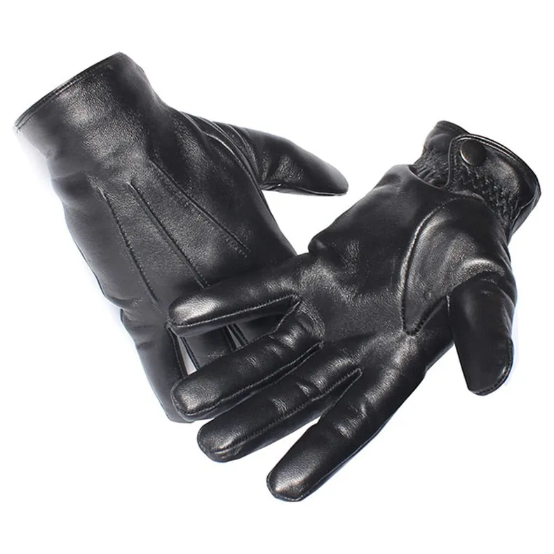 Men's Fashion Real Sheepskin Leather Wool Lining Winter Warm Driving Gloves