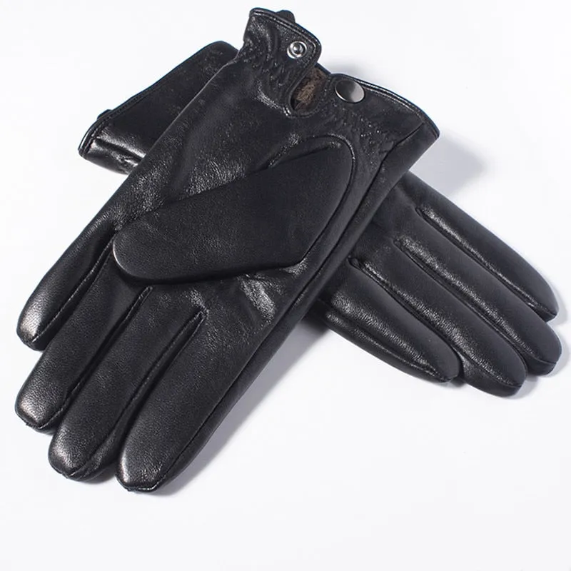 Men's Fashion Real Sheepskin Leather Wool Lining Winter Warm Driving Gloves