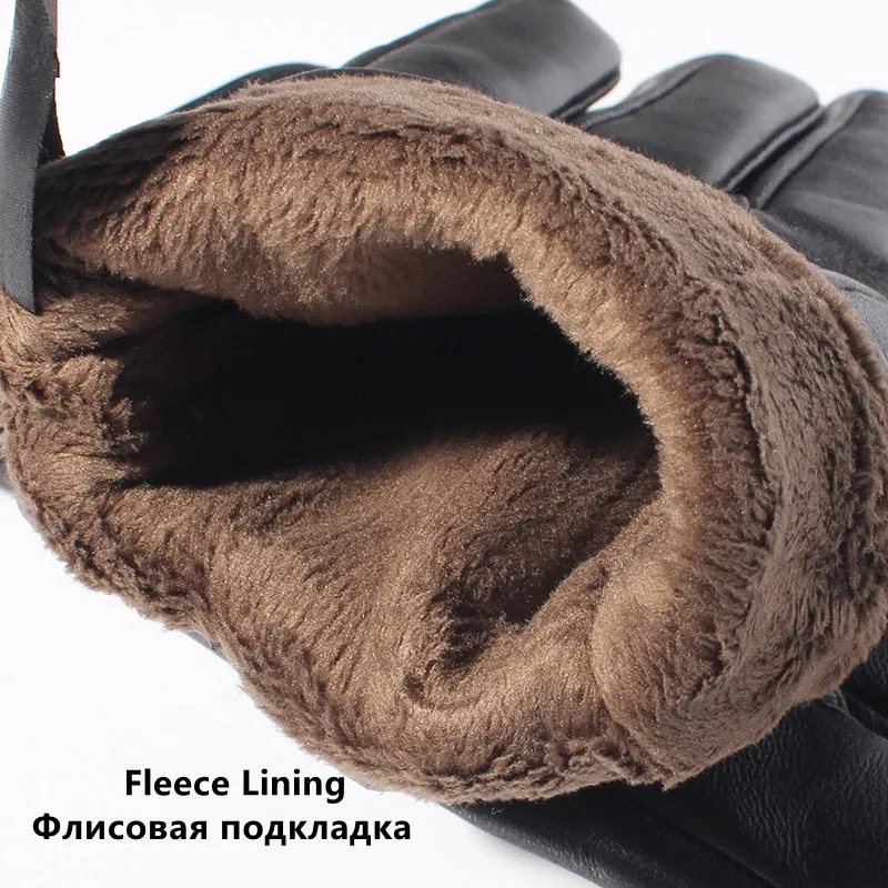 Men's Fashion Real Sheepskin Leather Wool Lining Winter Warm Driving Gloves