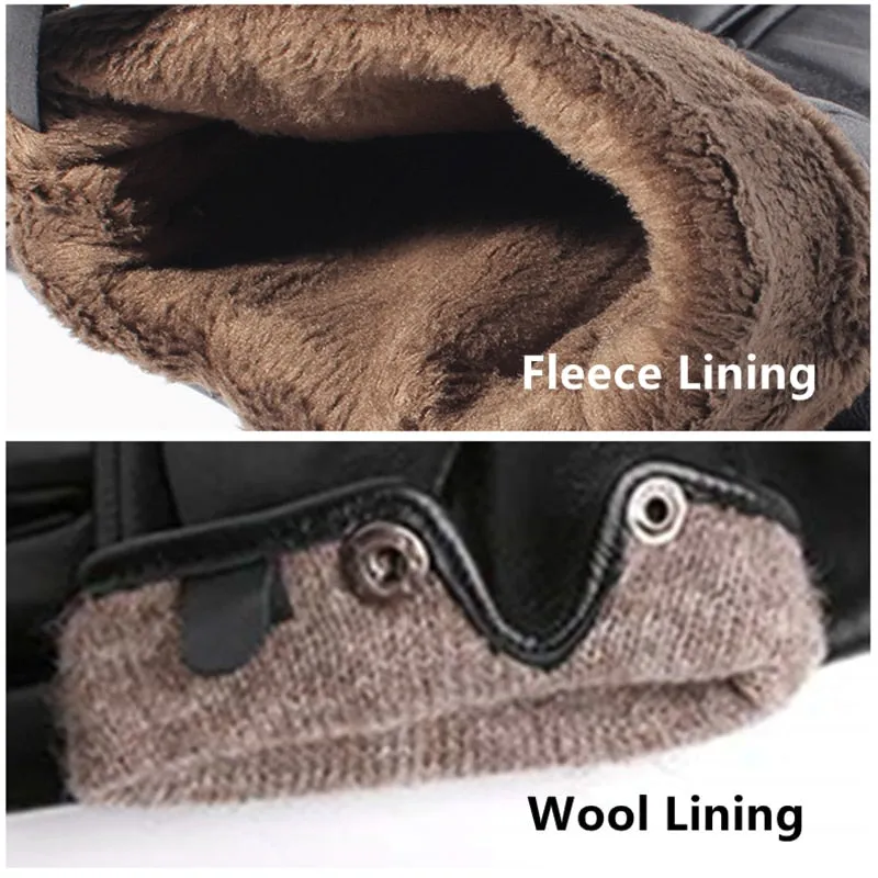 Men's Fashion Real Sheepskin Leather Wool Lining Winter Warm Driving Gloves