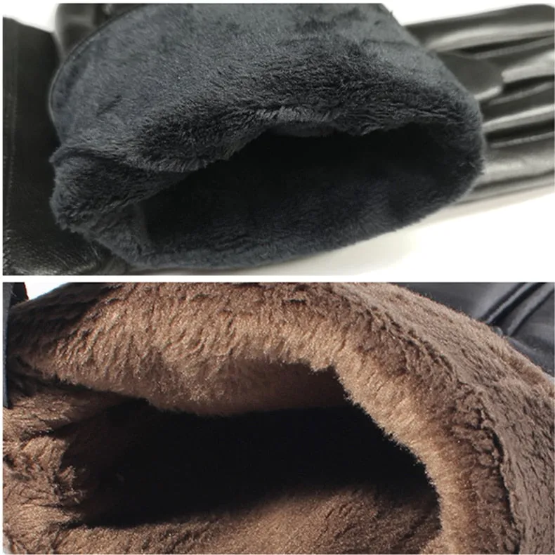 Men's Fashion Real Sheepskin Leather Wool Lining Winter Warm Driving Gloves