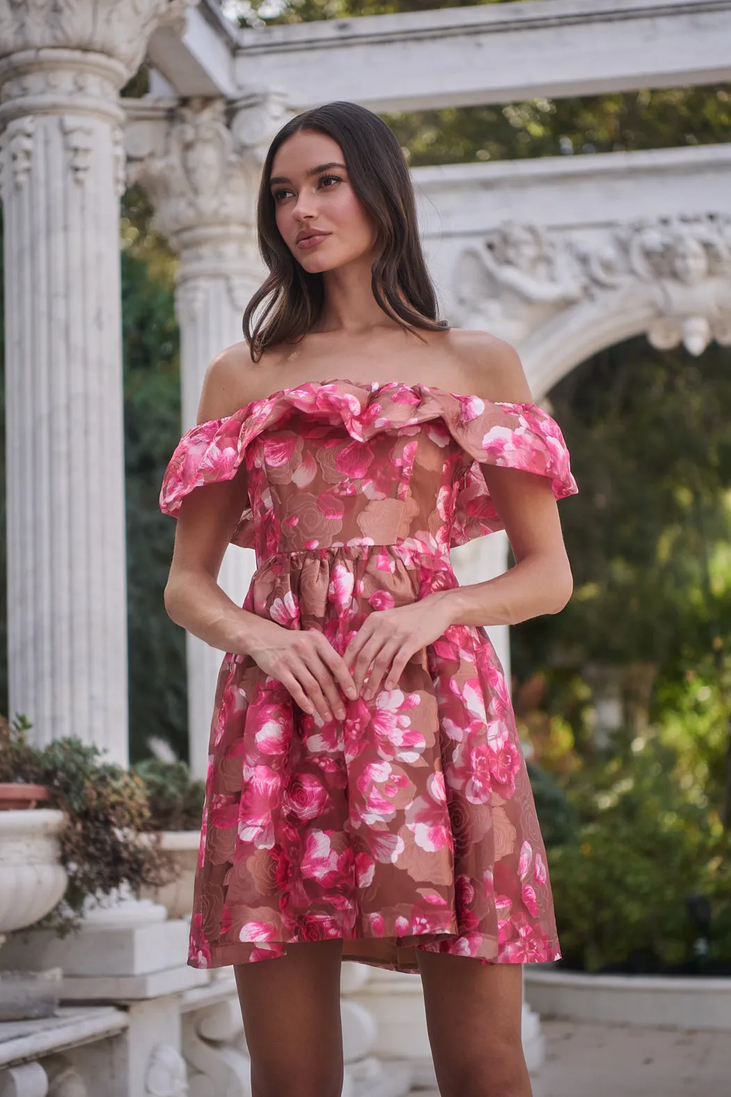 Mersin Floral Off the Shoulder Mini Dress