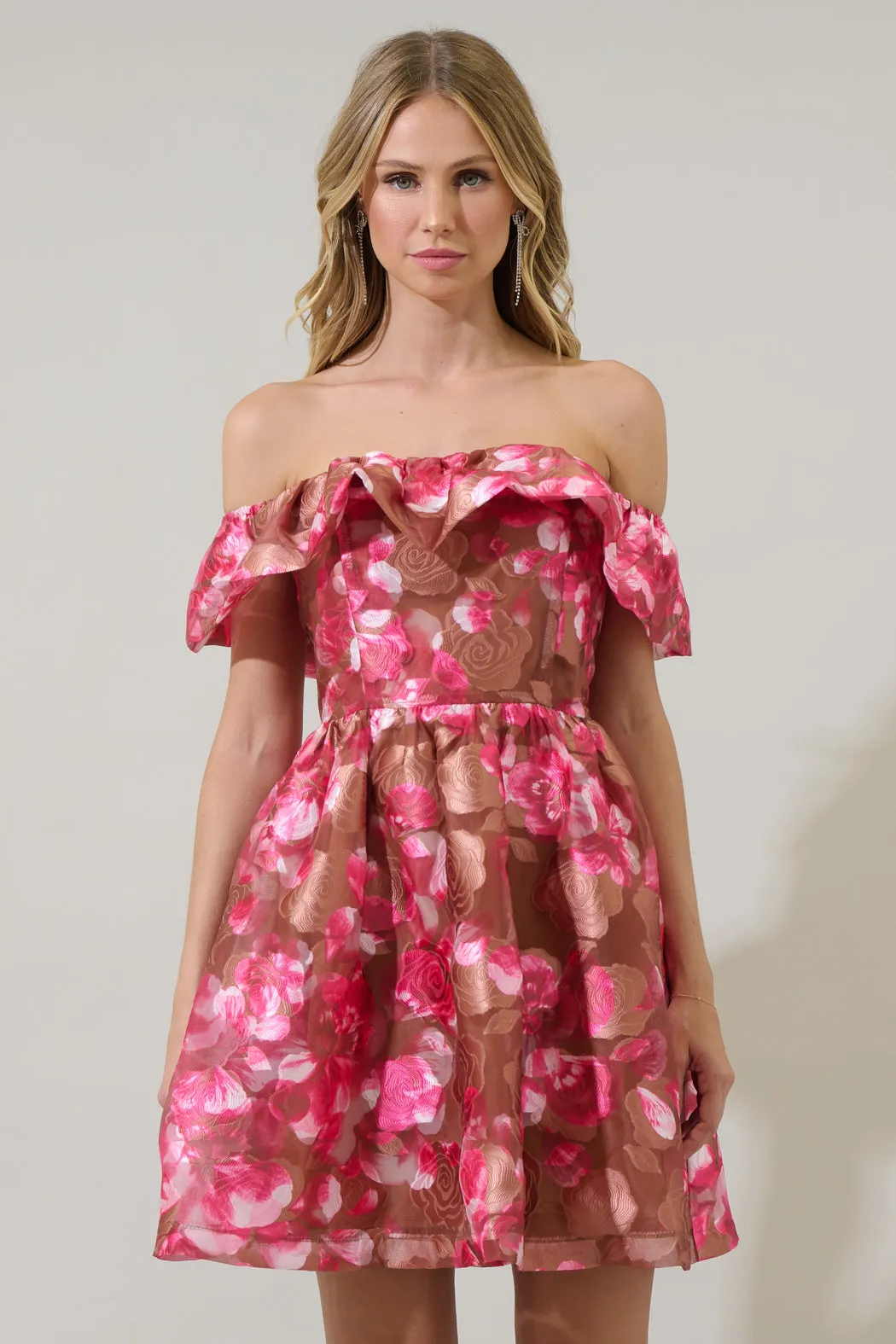 Mersin Floral Off the Shoulder Mini Dress