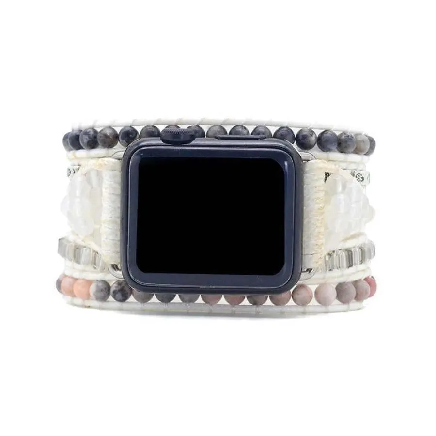 Natural Rhodonite & Labradorite Beaded Apple Watch Band