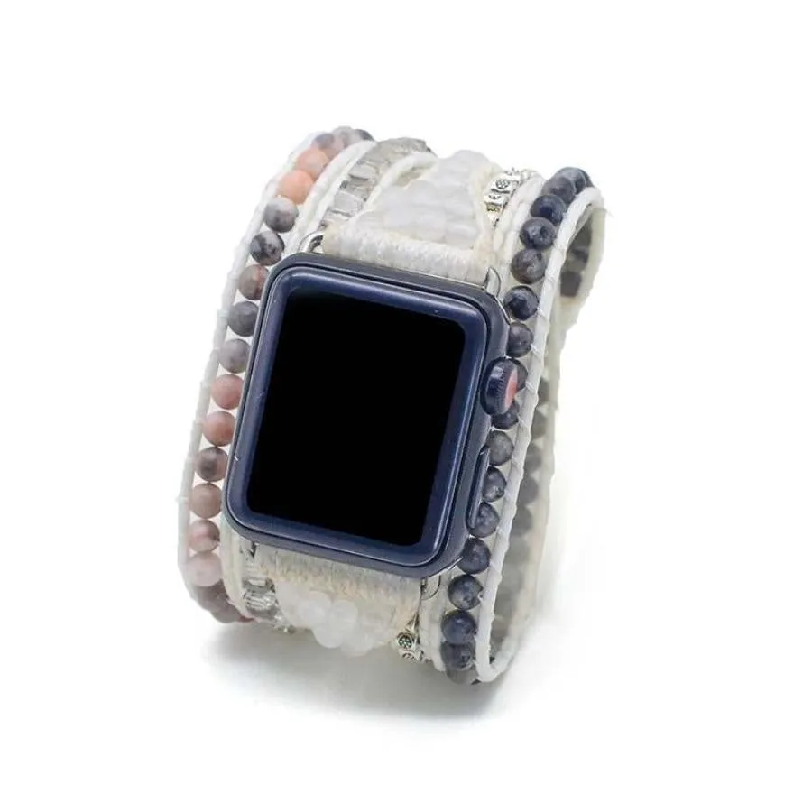 Natural Rhodonite & Labradorite Beaded Apple Watch Band