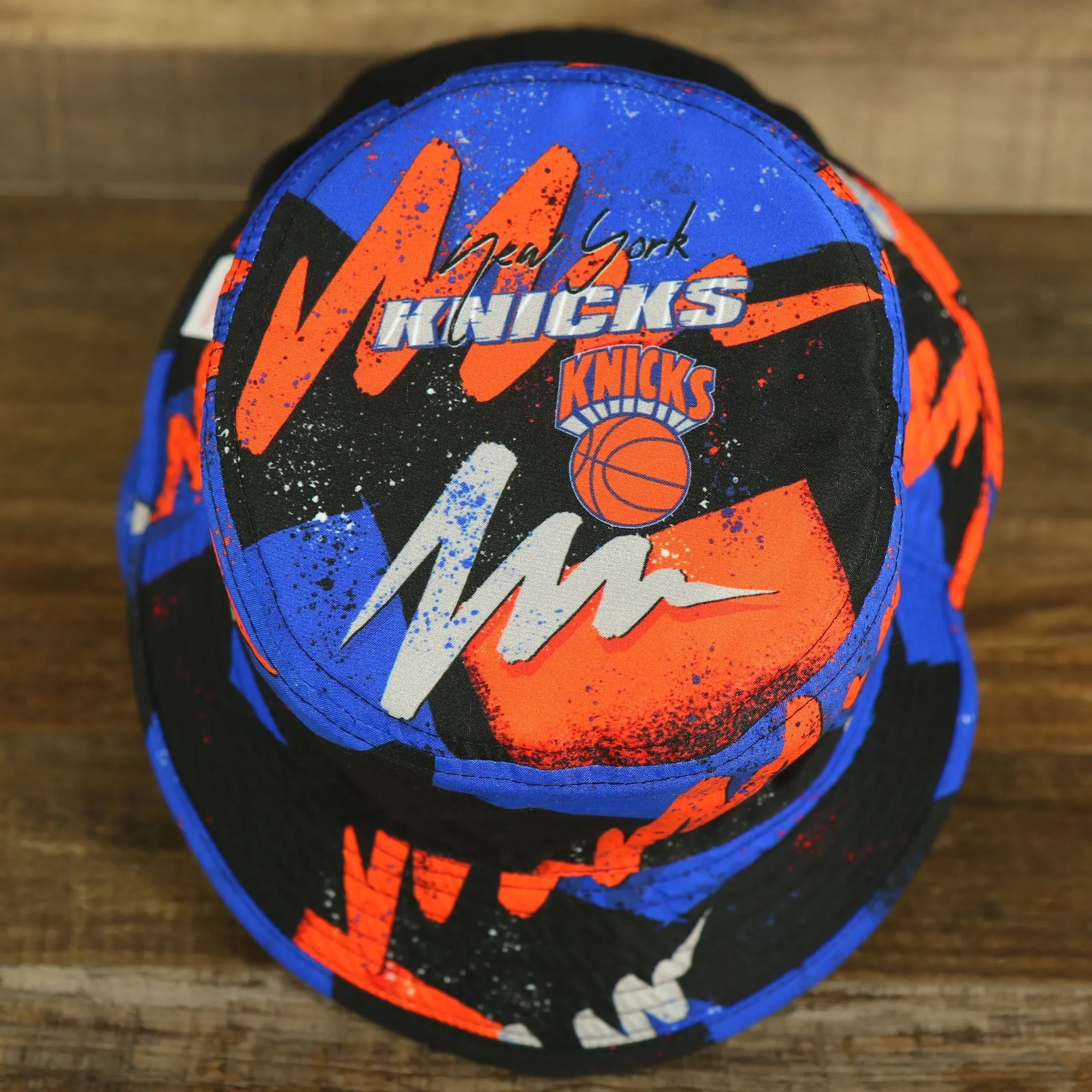 New York Knicks 90s Inspired NBA Hyper Mitchell and Ness Reversible Bucket Hat