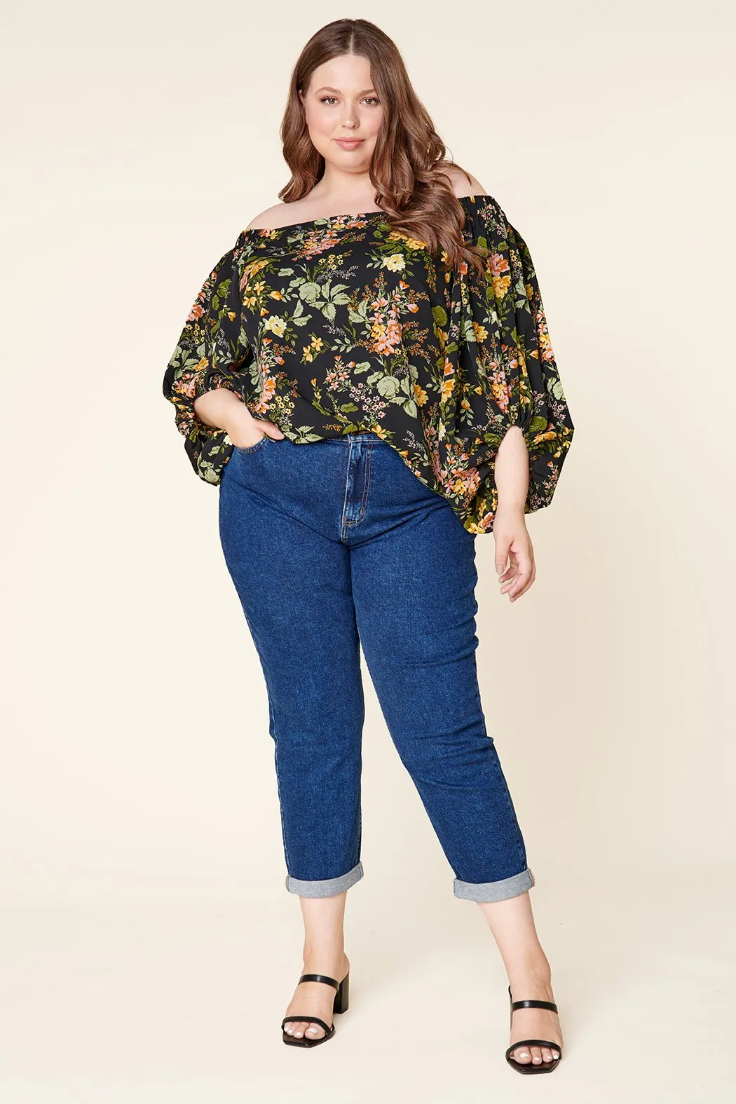 Night Bloom Off the Shoulder Balloon Sleeve Top Curve