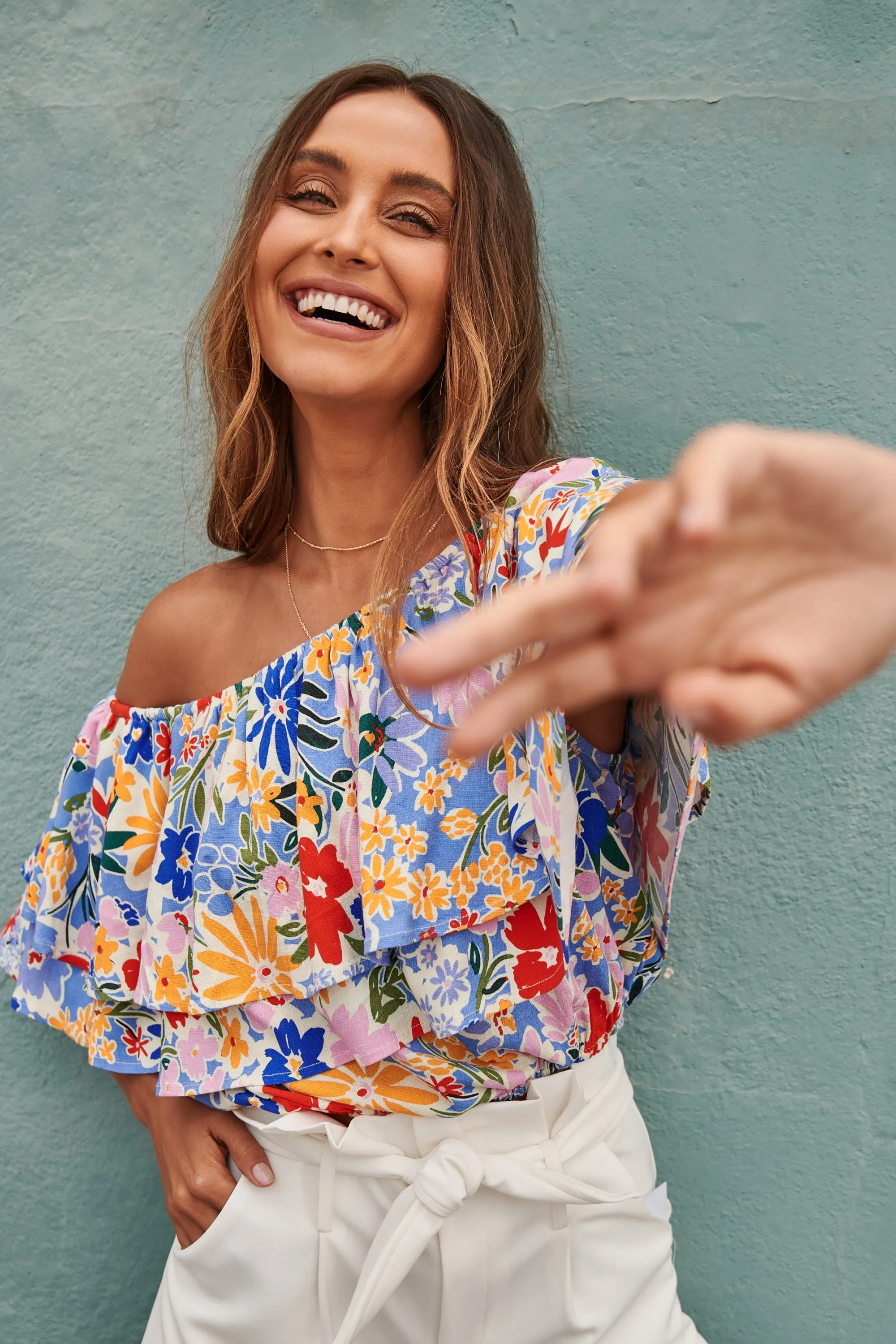 Ojai Floral Charmer One Shoulder Ruffle Top