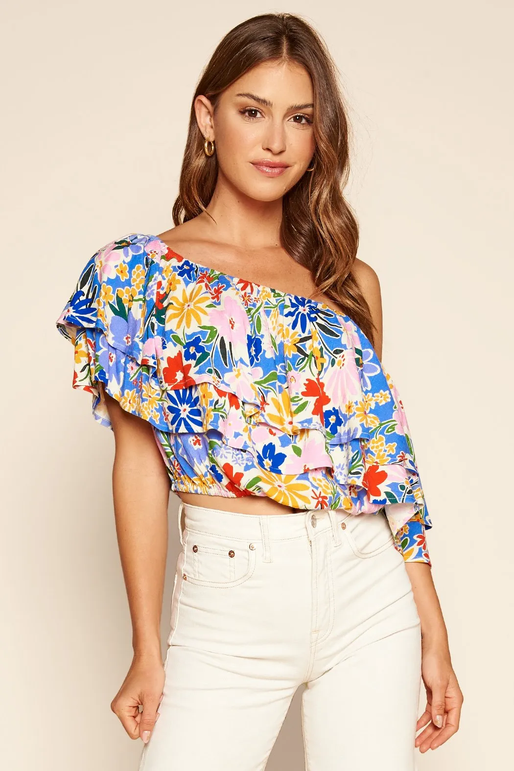 Ojai Floral Charmer One Shoulder Ruffle Top