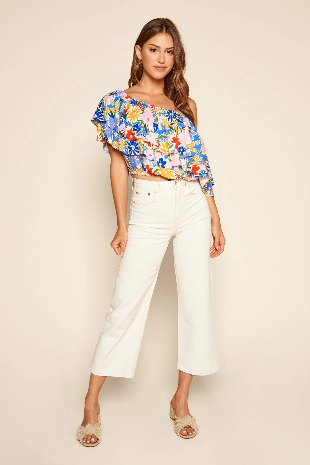 Ojai Floral Charmer One Shoulder Ruffle Top