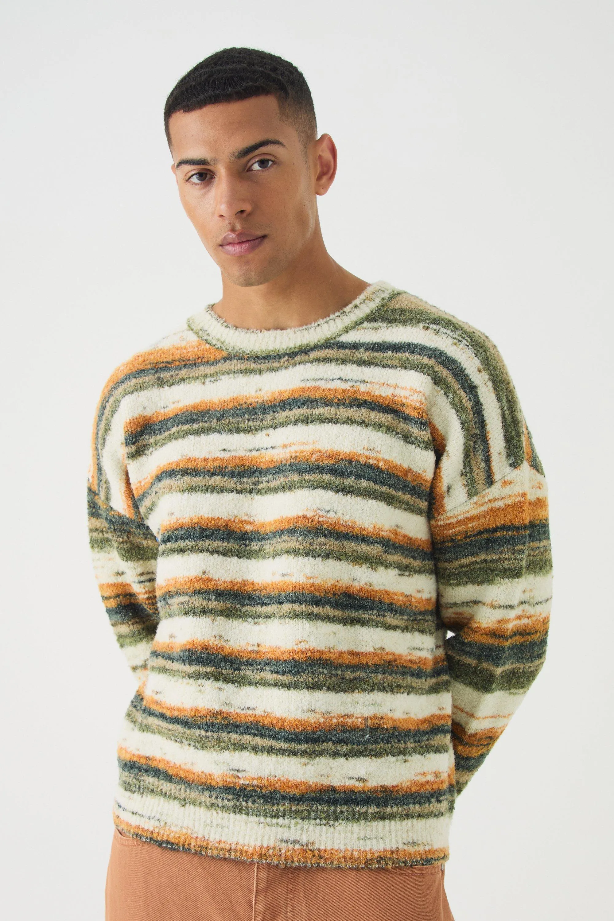 Oversized Boxy Abstract Stripe Knitted Sweater