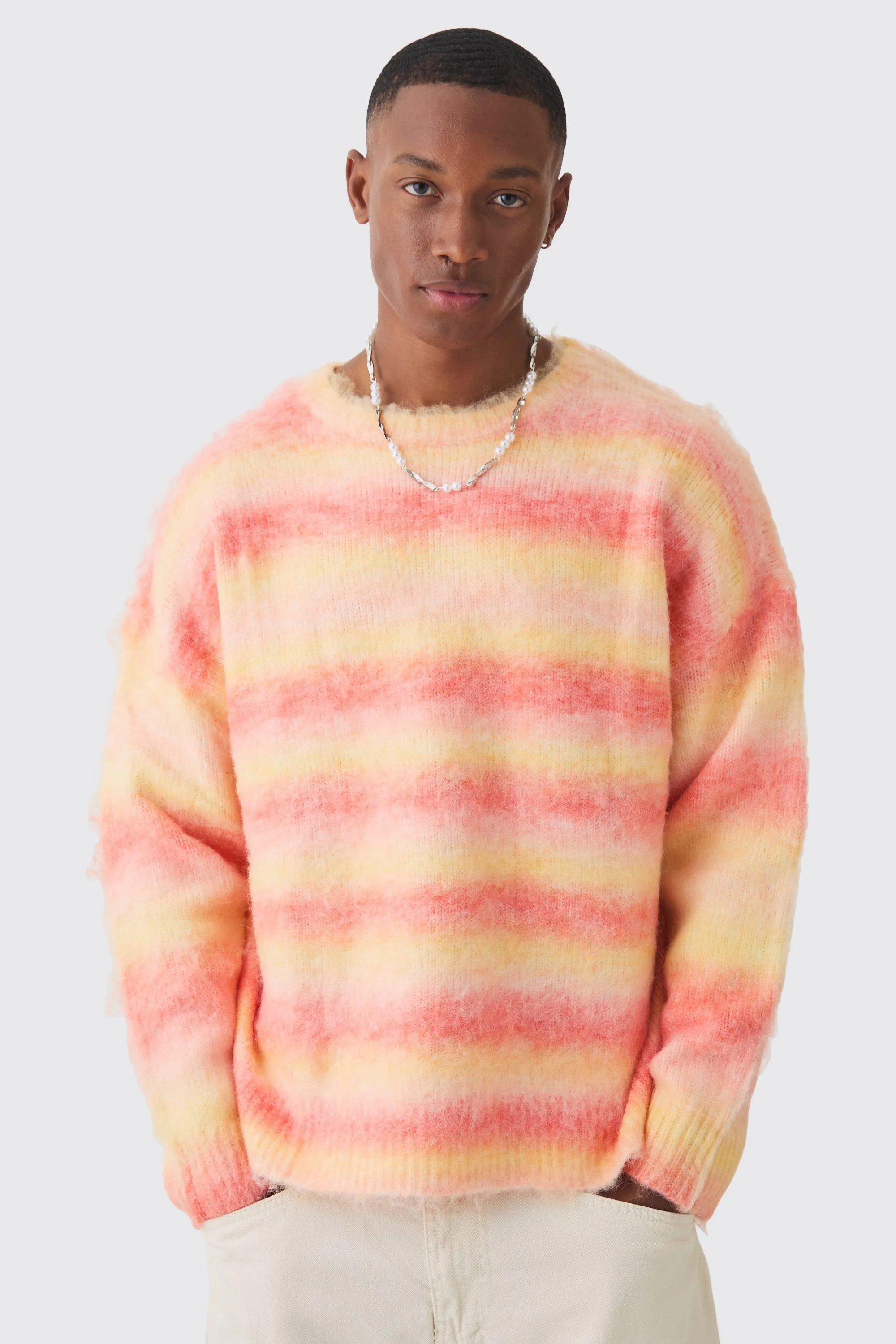 Oversized Boxy Brushed Stripe Knitted Sweater