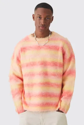 Oversized Boxy Brushed Stripe Knitted Sweater