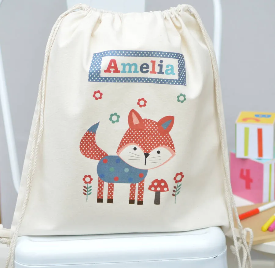 Personalised Playful Fox Cotton Nursery Bag