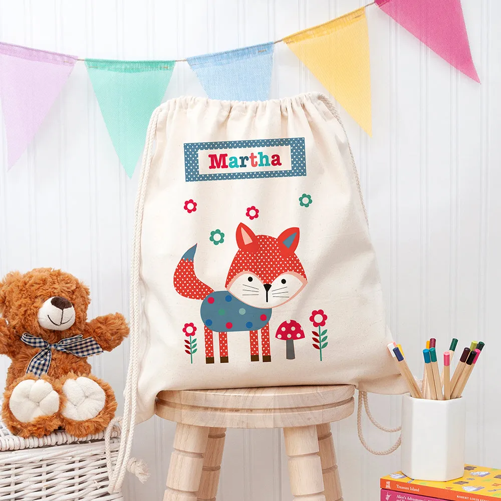 Personalised Playful Fox Cotton Nursery Bag