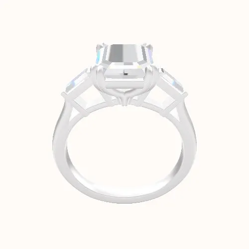 Plain Band with Baguette Sidestones Engagement Ring With Double Prongs Head