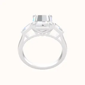 Plain Band with Baguette Sidestones Engagement Ring With Double Prongs Head