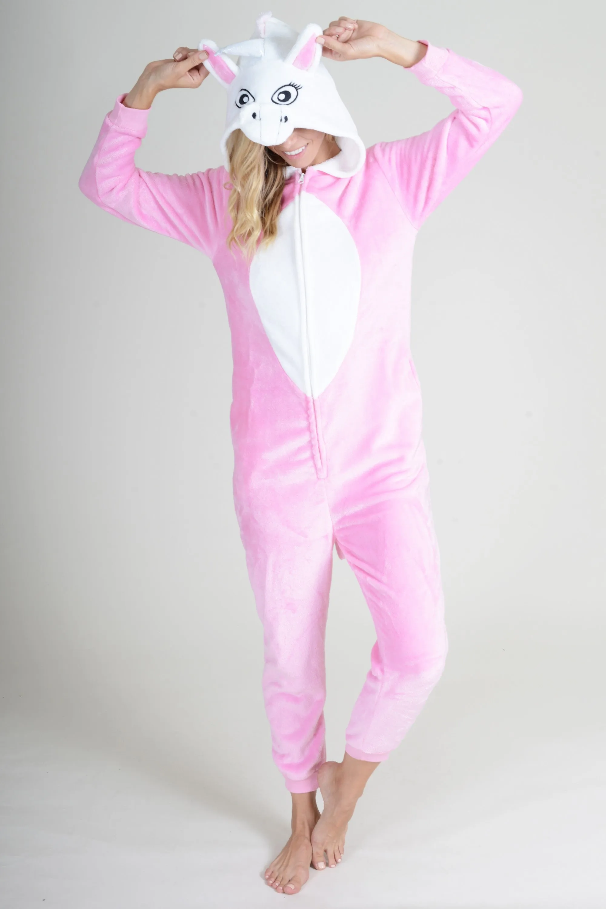 Plush Pink Unicorn Animal Onesie Pajama Costume