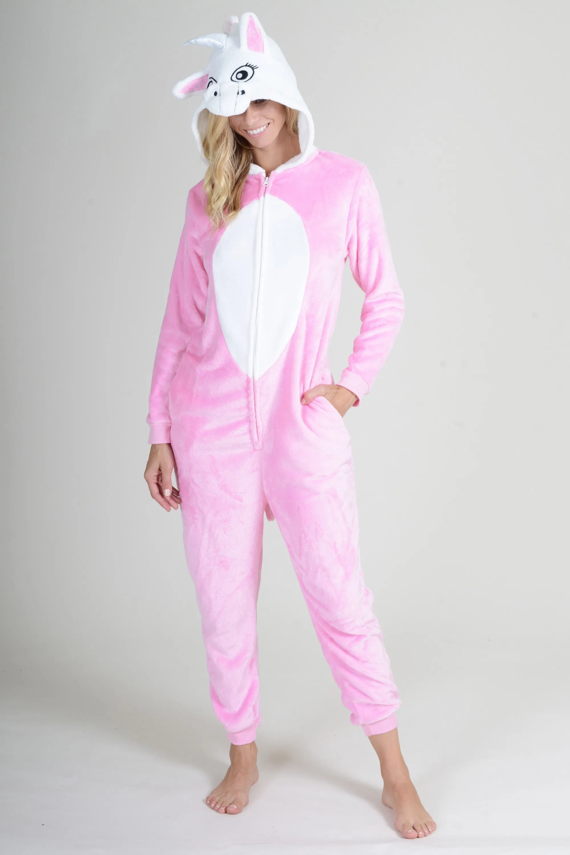 Plush Pink Unicorn Animal Onesie Pajama Costume