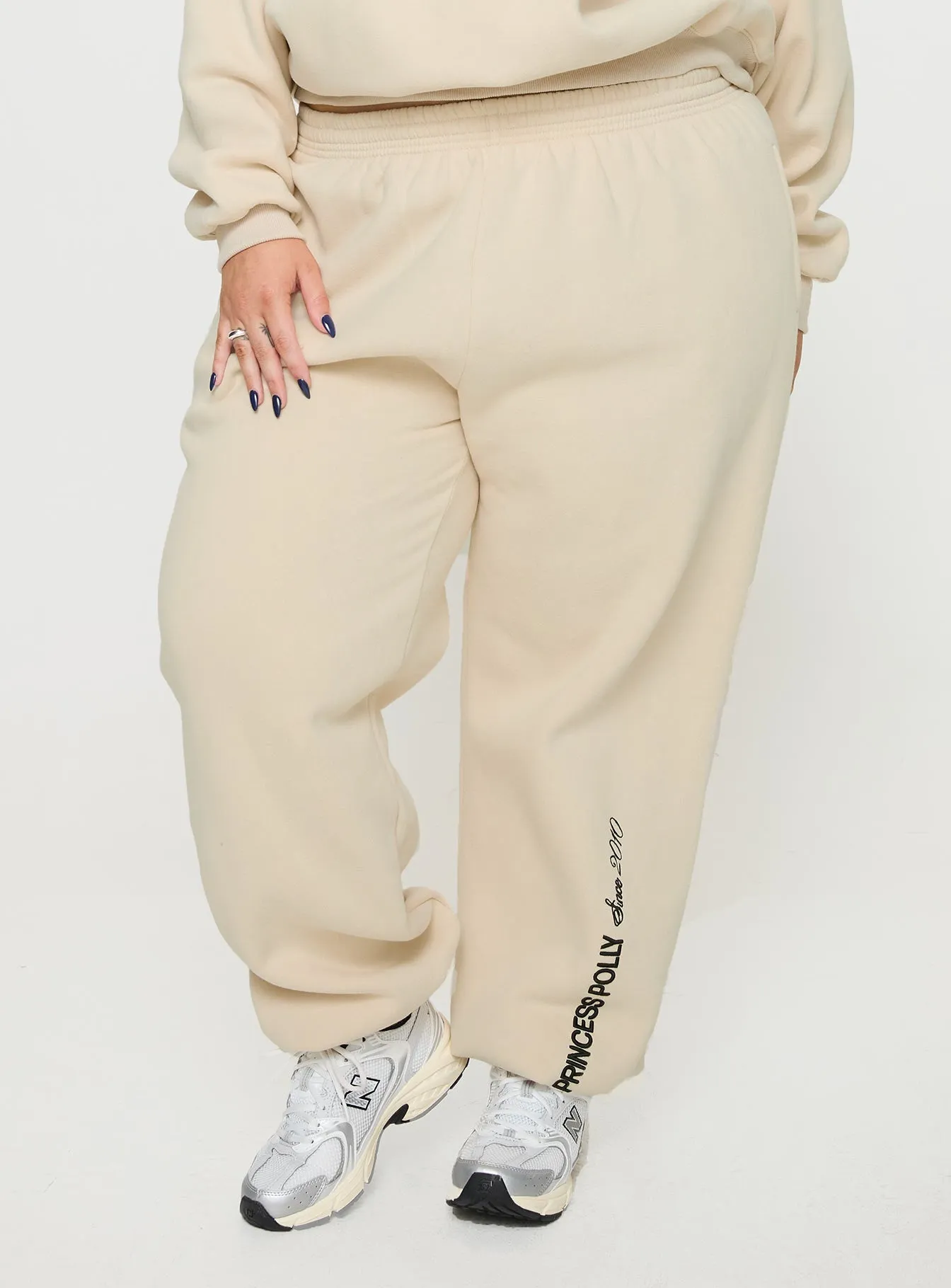 Princess Polly Track Pants Block / Cursive Text Stone Curve