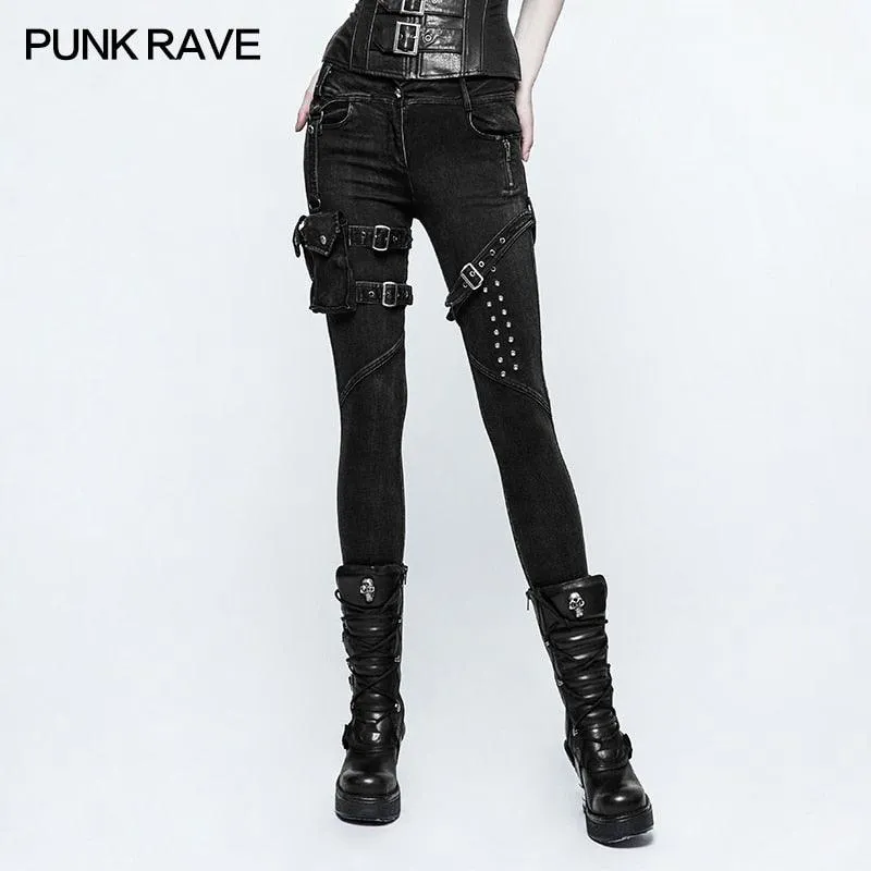 Punk Rock Heavy Metal Long pants Casual Black Skinny Slim Fit Zipper