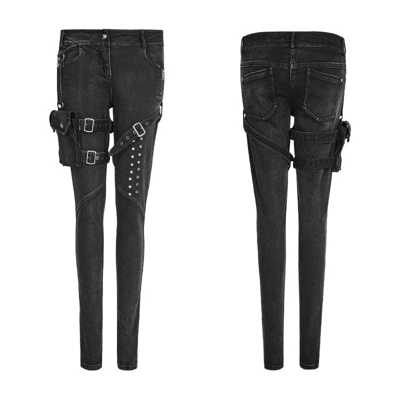 Punk Rock Heavy Metal Long pants Casual Black Skinny Slim Fit Zipper