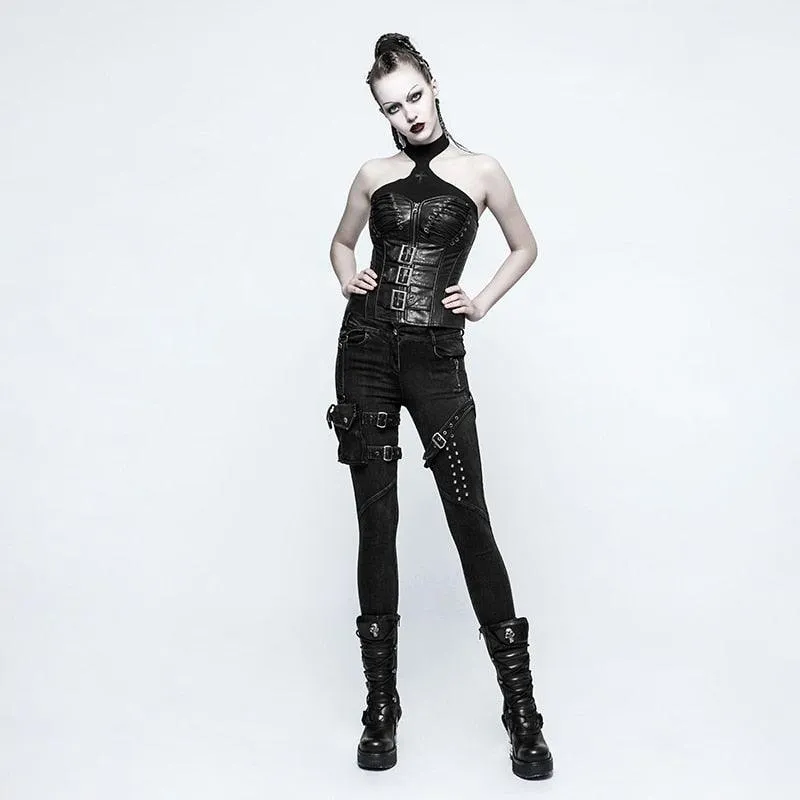 Punk Rock Heavy Metal Long pants Casual Black Skinny Slim Fit Zipper