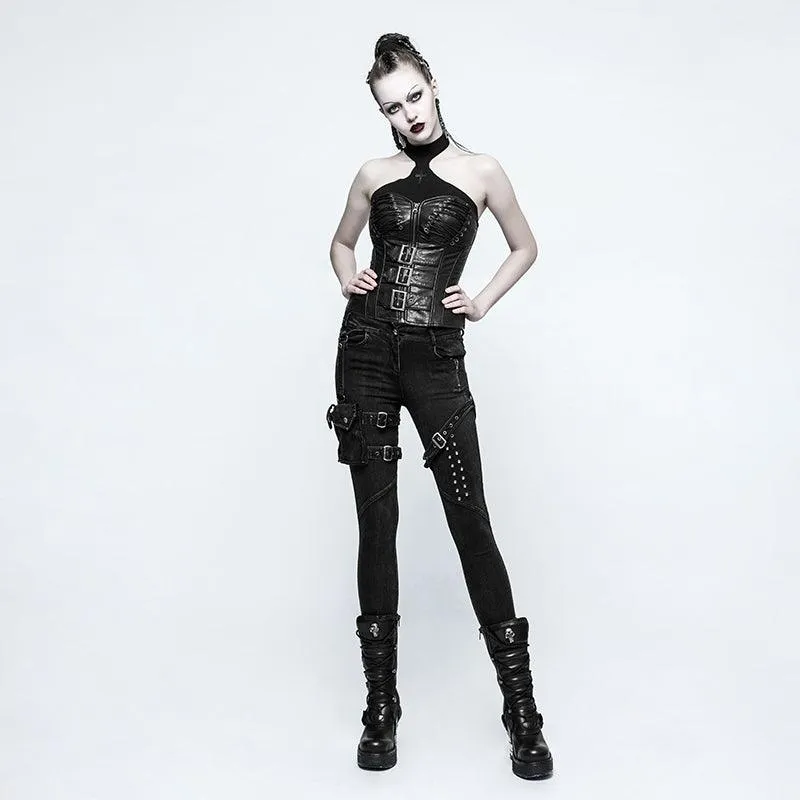 Punk Rock Heavy Metal Long pants Casual Black Skinny Slim Fit Zipper