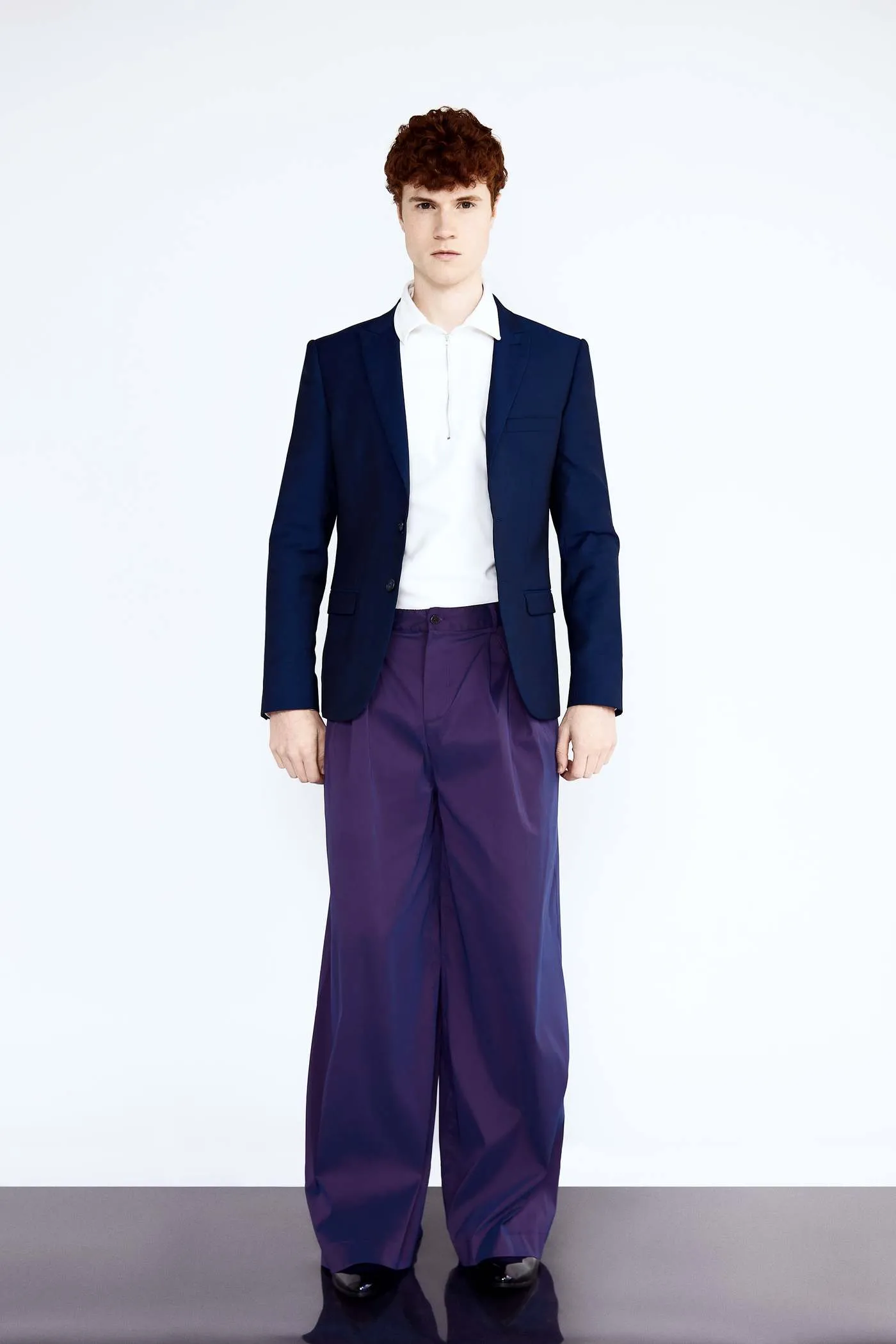 Purple-Blue Tailored Single-Breasted Blazer