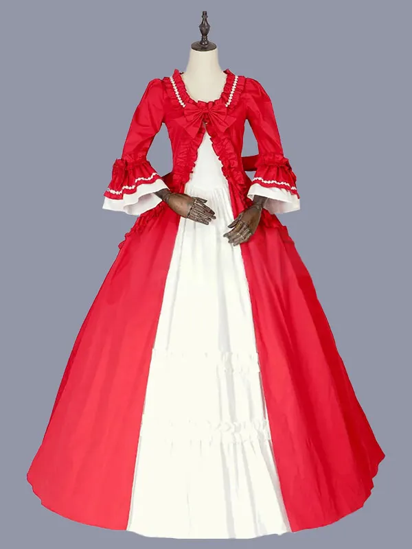 Red  Retro Tudor Dress Costumes  Women's Bows Polyester Marie Antoinette Costume Tunic Dress Retro Masquerade Ball Gown