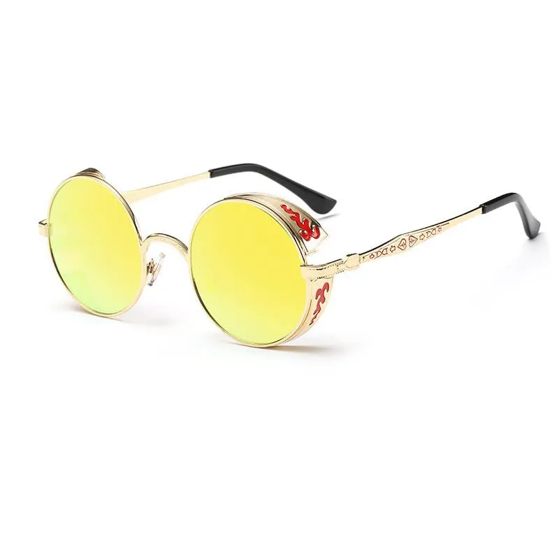 Retro Steampunk Round Men's Metal UV400 Polarized Anti-reflective Sunglasses