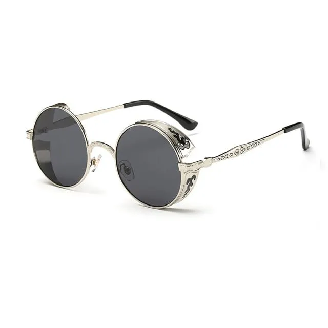 Retro Steampunk Round Men's Metal UV400 Polarized Anti-reflective Sunglasses