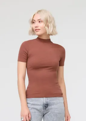 Ribbed Pima Mock Neck Tee - Rust