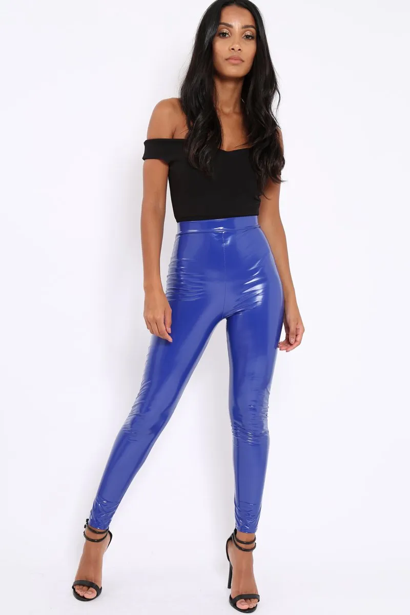 Royal Blue Shiny Vinyl PU Leggings - Rio