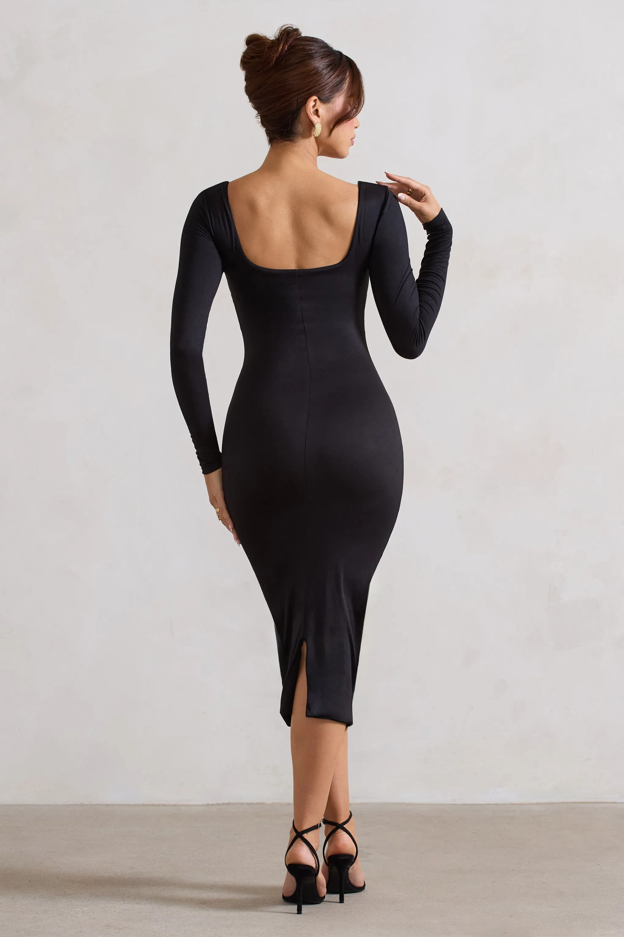 Sammy | Black Bodycon Sweetheart Midi Dress