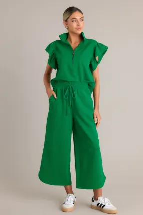 Sand Dune Green Ribbed Wide Leg Pants