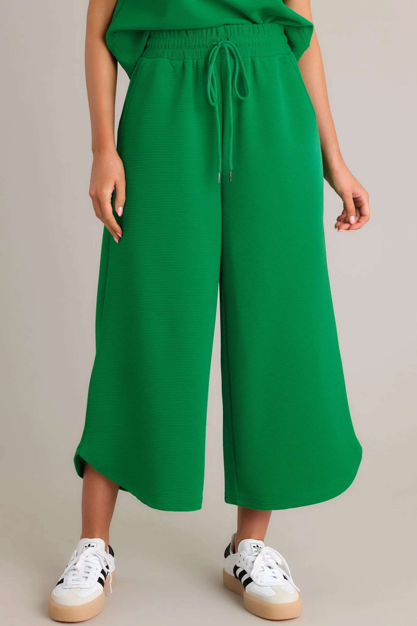 Sand Dune Green Ribbed Wide Leg Pants